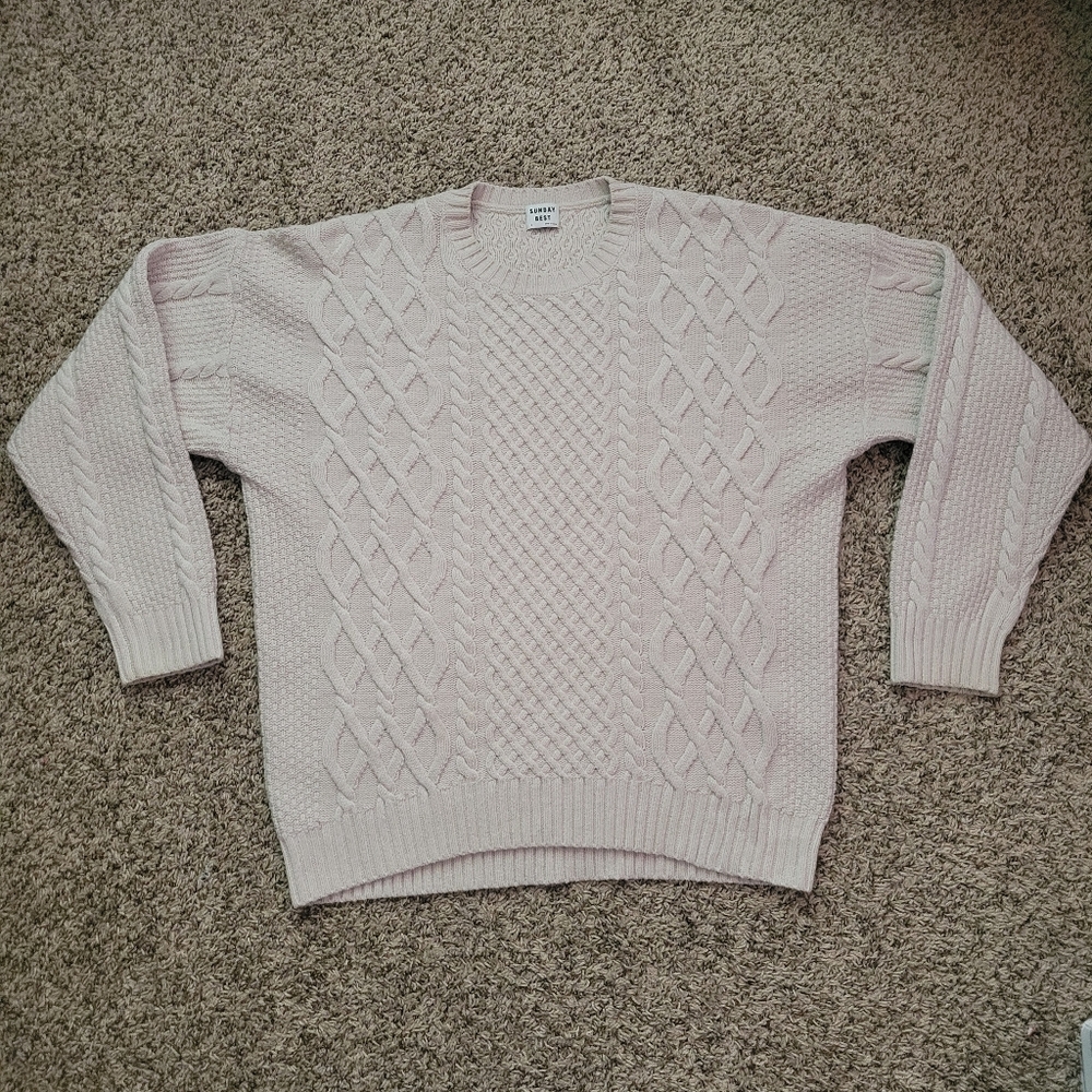 Sunday Best Pale Pink Cable Knit Crewneck Sweater